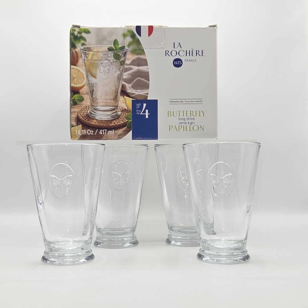 La Rochere Set Of 4 Butterfly Tumbler Drinking Glasses 14.11oz Made In France
